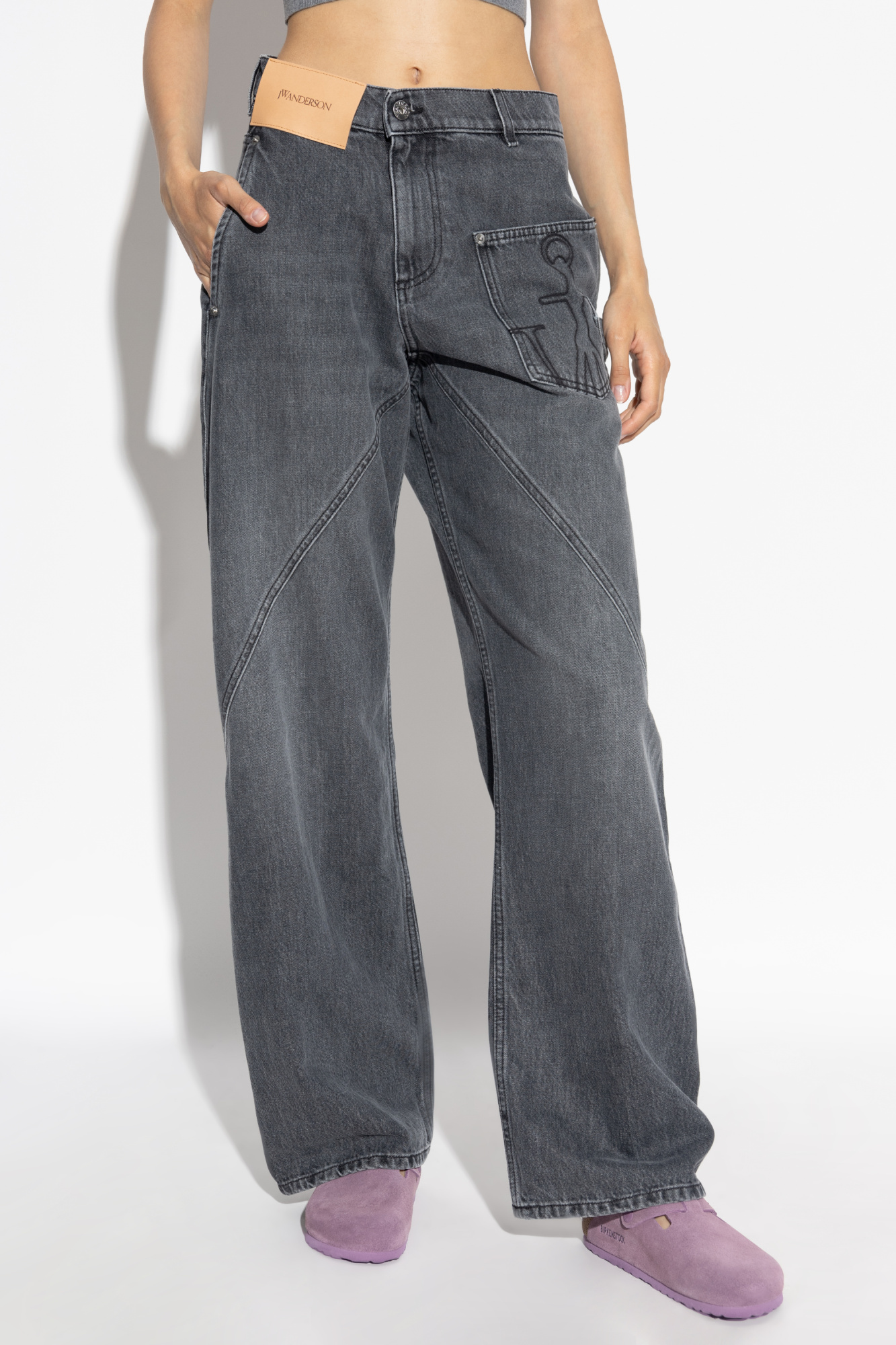 デニム・ジーパン JW ANDERSON Women Denim Pants DT0102 PG1745929 GREY Grey Jeans with embroidered logo JW Anderson - Vitkac AS